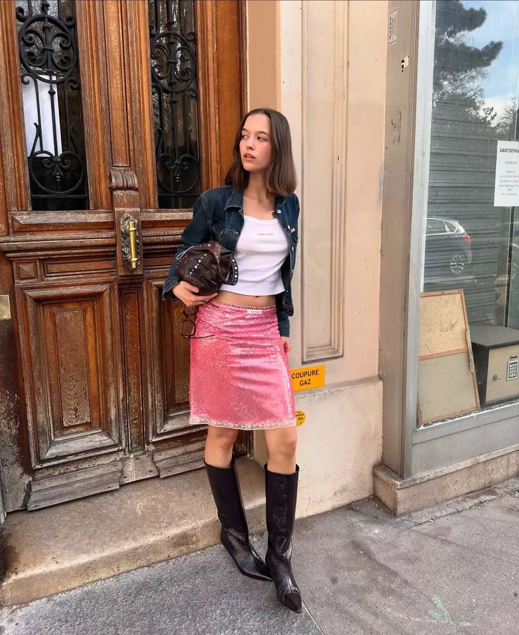 Pink Sequin Midi Skirt