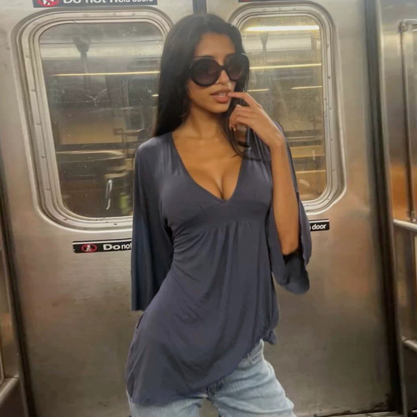 Maika Flowy Deep V-Neck Blouse