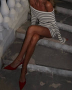 Tiziri Off-Shoulder Striped Knit Mini Dress