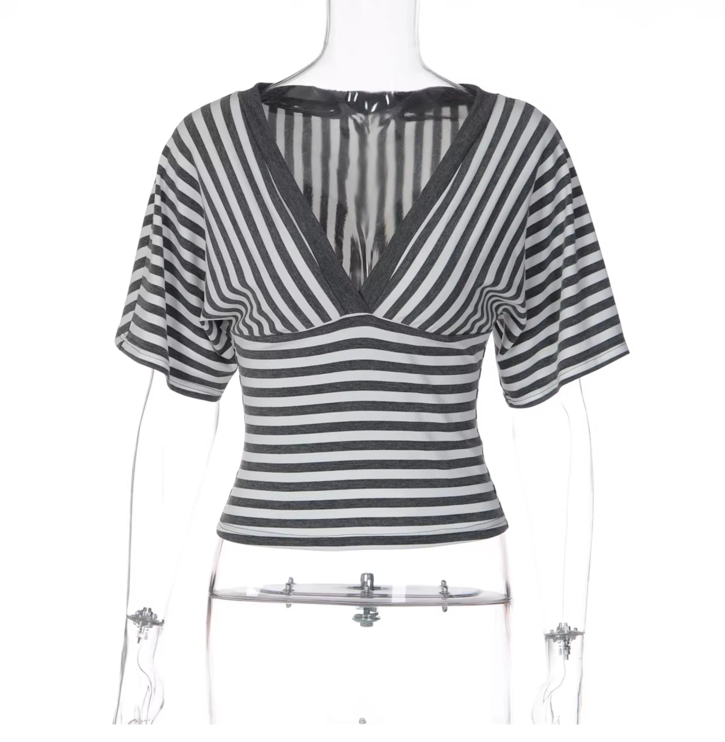 Yuna Striped Deep V-Neck Top