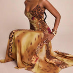 Zelin Leopard Floral Mesh Maxi Dress