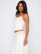 Zarela Lace Trim Halter Top & Skirt Set