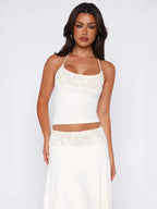 Zarela Lace Trim Halter Top & Skirt Set
