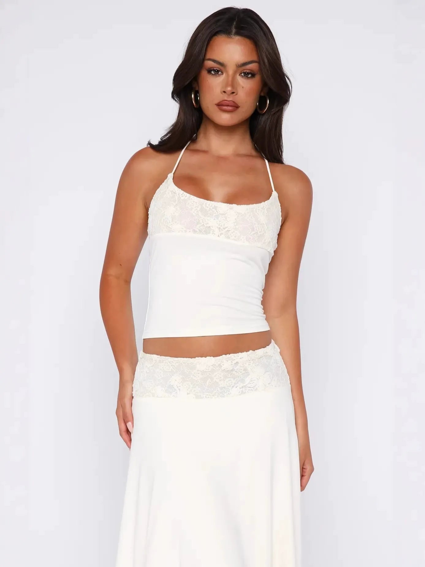 Zarela Lace Trim Halter Top & Skirt Set