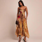 Zelin Leopard Floral Mesh Maxi Dress
