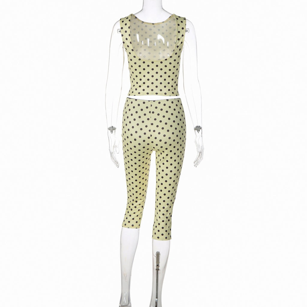 Rovena Polka Dot Crop Top & Capri Pants Set