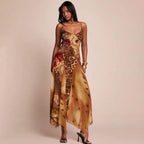 Zelin Leopard Floral Mesh Maxi Dress
