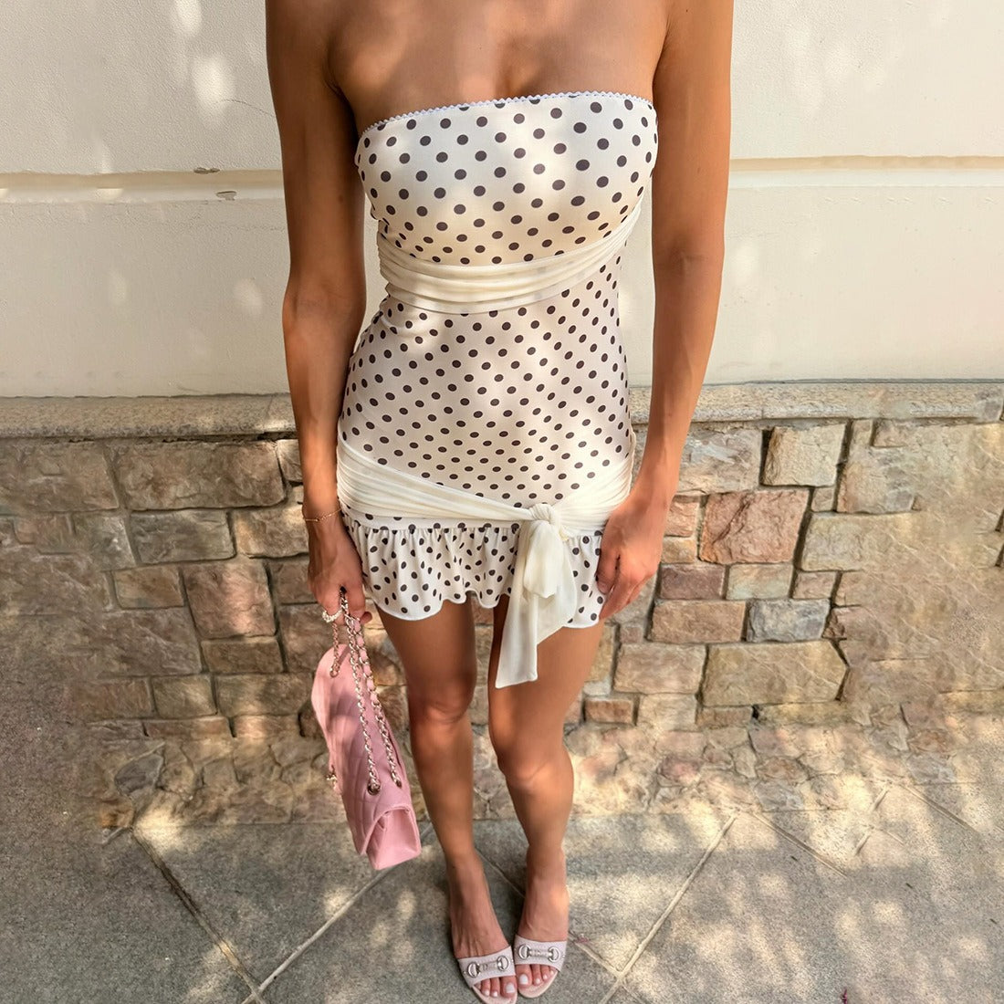 Belina Polka Dot Strapless Mini Dress