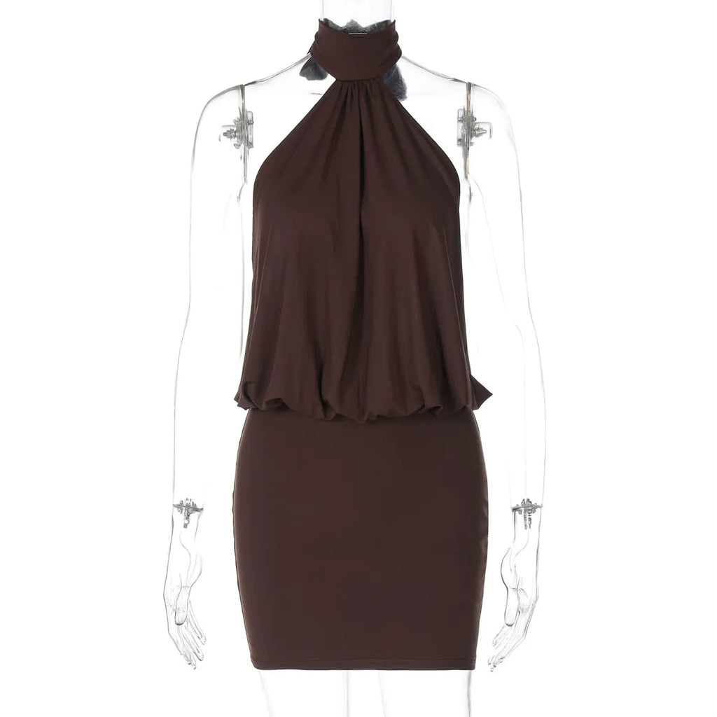 Draped Halter Backless Mini Dress