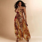 Zelin Leopard Floral Mesh Maxi Dress
