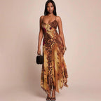 Zelin Leopard Floral Mesh Maxi Dress