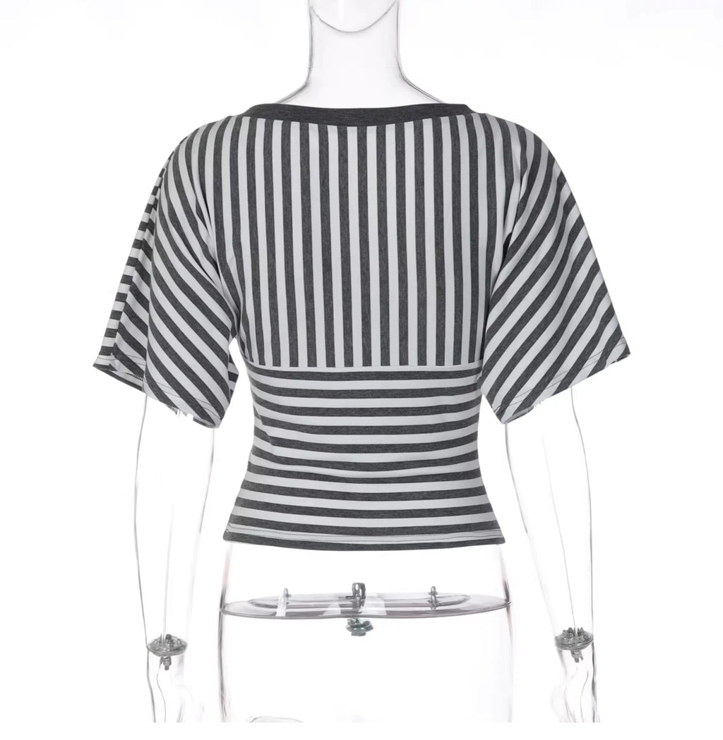 Yuna Striped Deep V-Neck Top