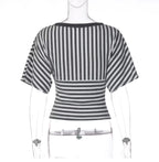 Yuna Striped Deep V-Neck Top