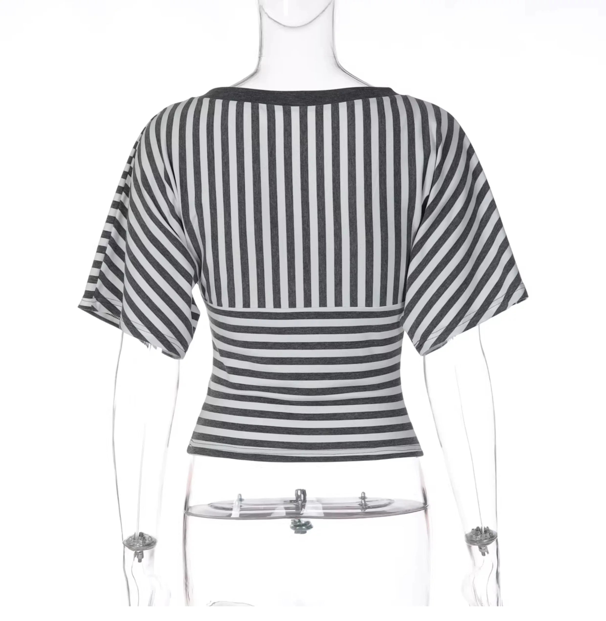 Yuna Striped Deep V-Neck Top