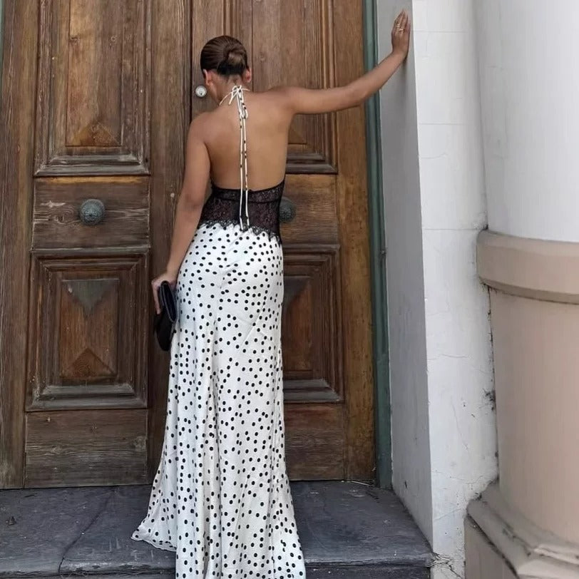 Nadege Polka Dot Lace Corset Maxi Dress