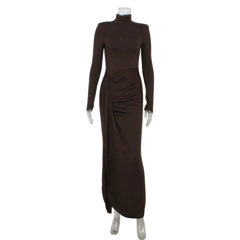 Talia Drape High-Neck Maxi Dress