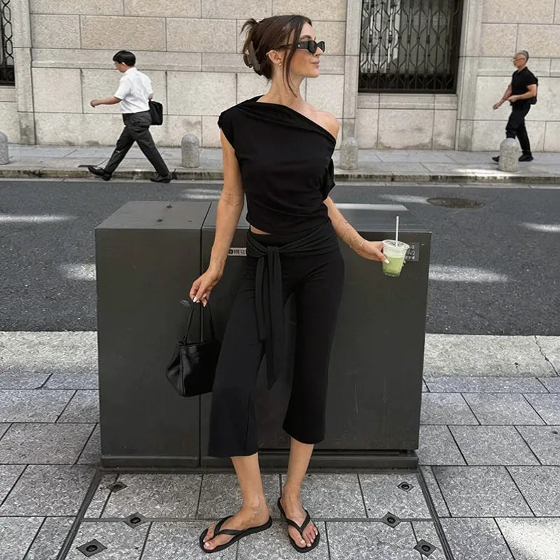 Lily Draped Flare Capri Pants