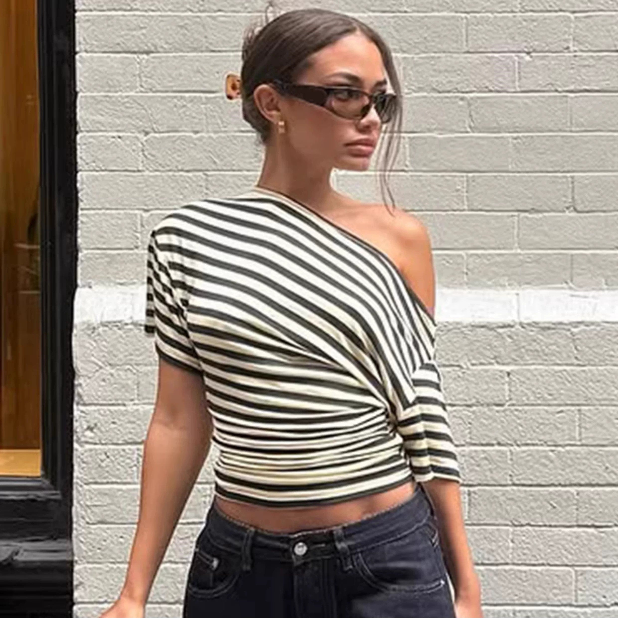 Pilar Striped Off-Shoulder Top