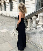 Quenby Sheer Knit Halter Maxi Dress