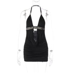 Léa Rhinestone Cut-Out Halter Mini Dress