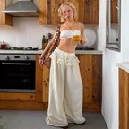 Geneva Ivory Lace Ruffle Wide-Leg Pants