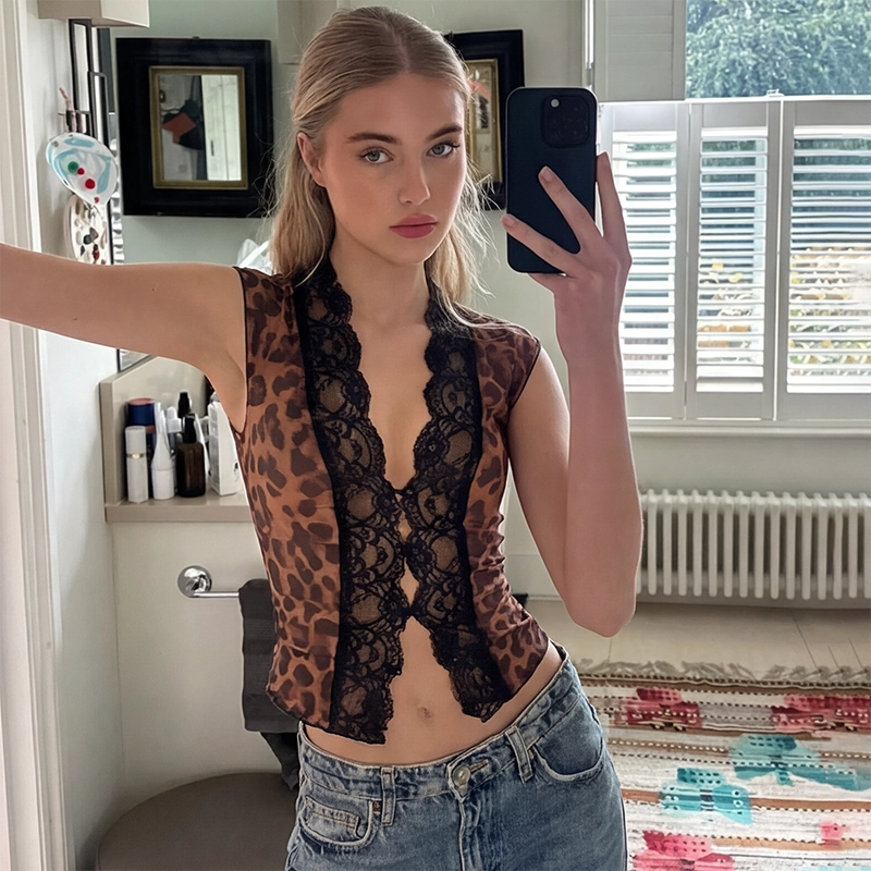Antea Leopard Lace Sheer Top
