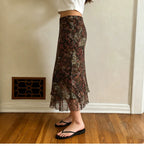 Sylvia Paisley Bloom Ruffle Midi Skirt