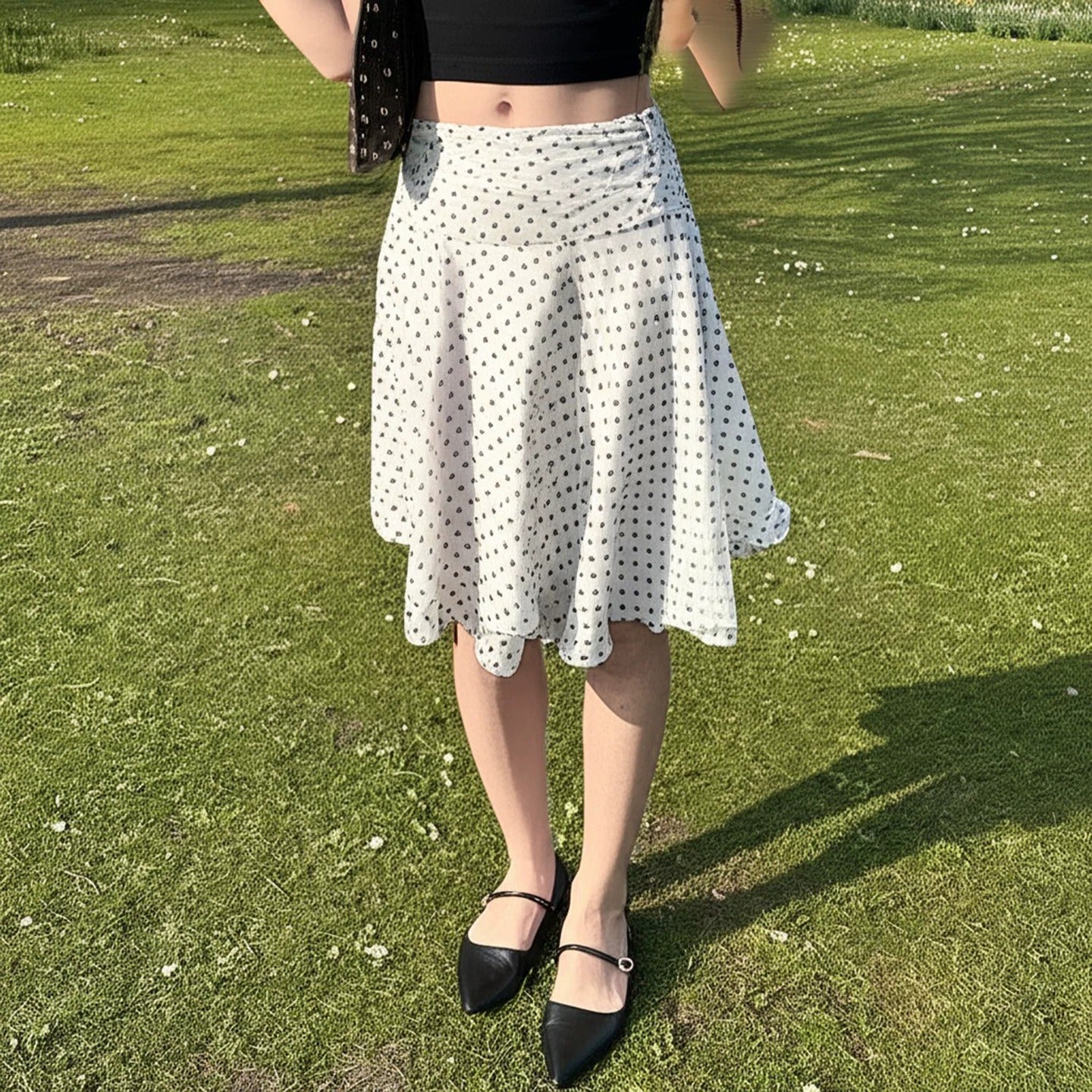 Wen Polka Dot Asymmetrical Midi Skirt