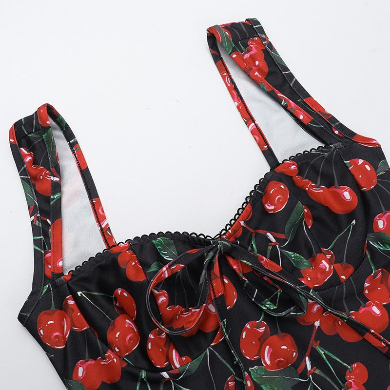 Teren Cherry Print Bodycon Mini Dress