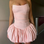 Olinya Strapless Bubble Hem Mini Dress
