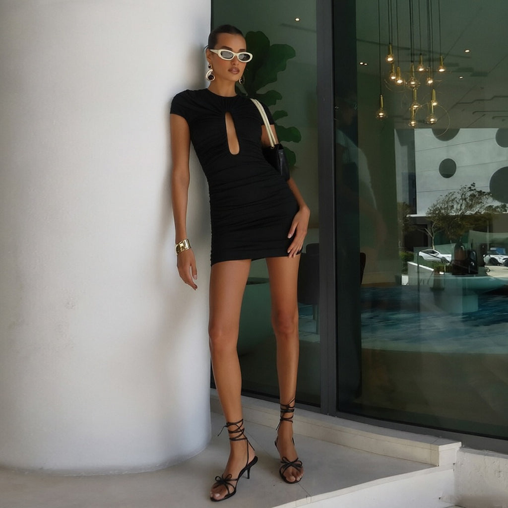 Tessa Ruched Keyhole Mini Dress