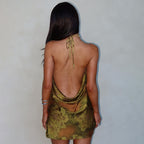 Nerida Olive Floral Halter Mini Dress