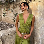 Lilia Draped V-Neck Maxi Dress