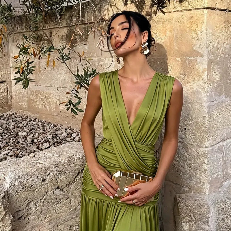 Lilia Draped V-Neck Maxi Dress