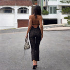Maline Sheer Lace Halter Jumpsuit