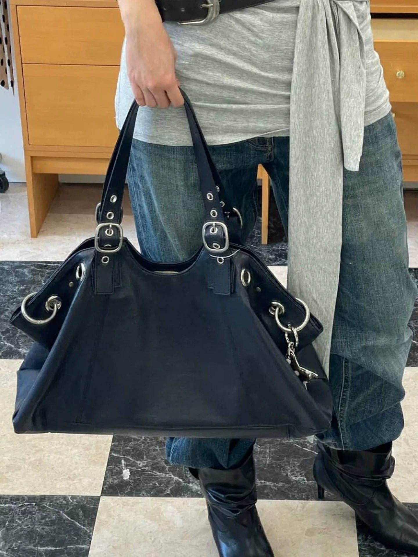 Maeve Buckle Detail Oversized Shoulder Bag