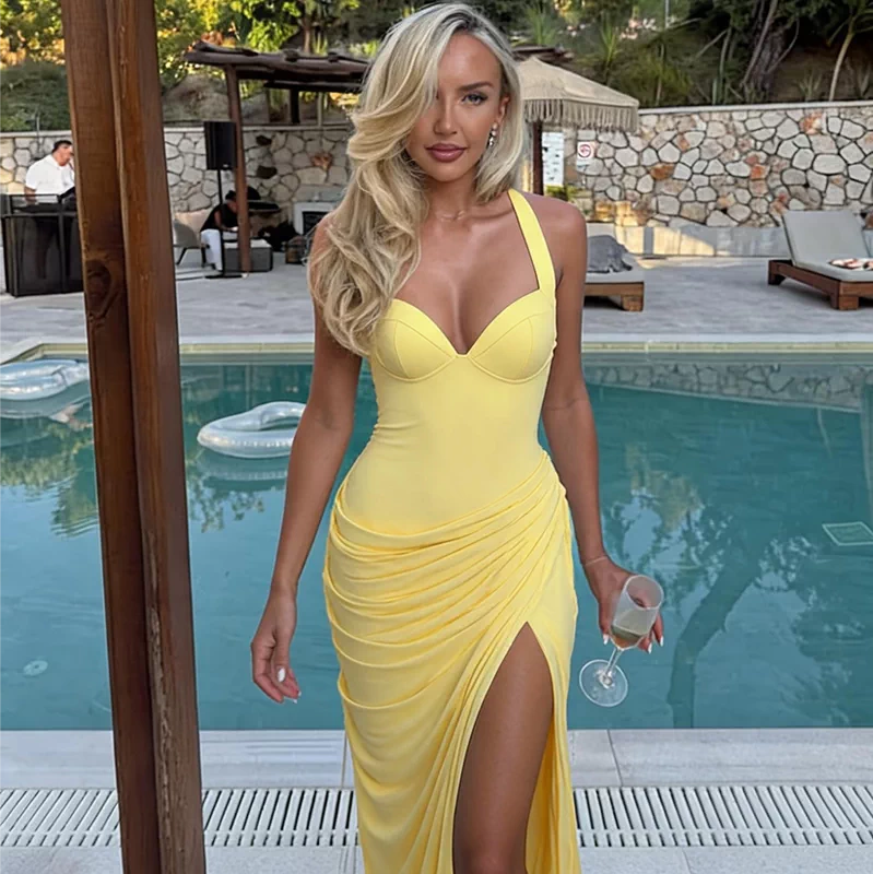 Soleil Ruched Bustier Maxi Dress