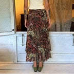 Sylvia Paisley Bloom Ruffle Midi Skirt