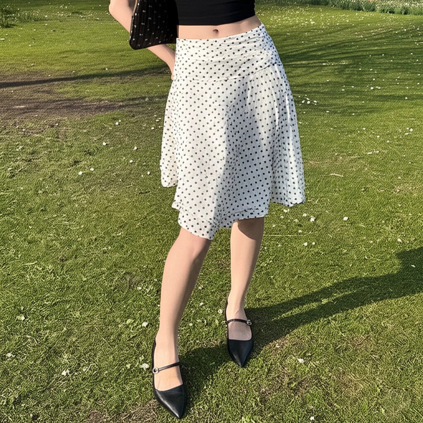 Wen Polka Dot Asymmetrical Midi Skirt
