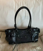 Elowen Vintage Black Leather Shoulder Bag