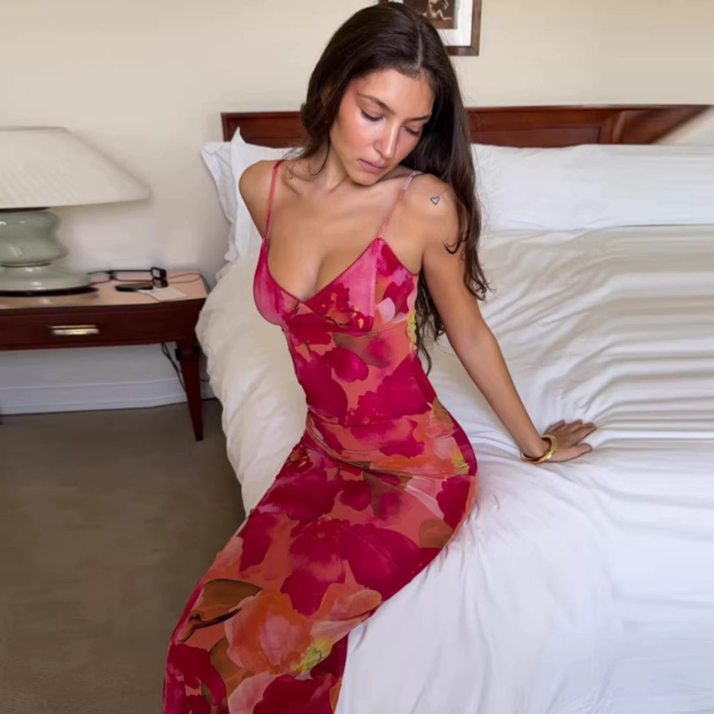 Elysia Floral Sheer Slip Maxi Dress