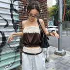 Selma Brown Satin Lace Bandeau Top