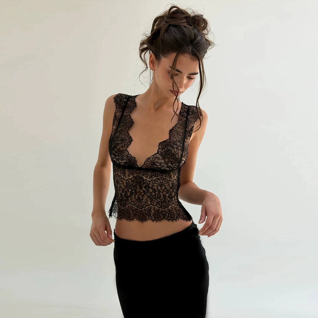 Hattie Black Lace V-Neck Cami Top