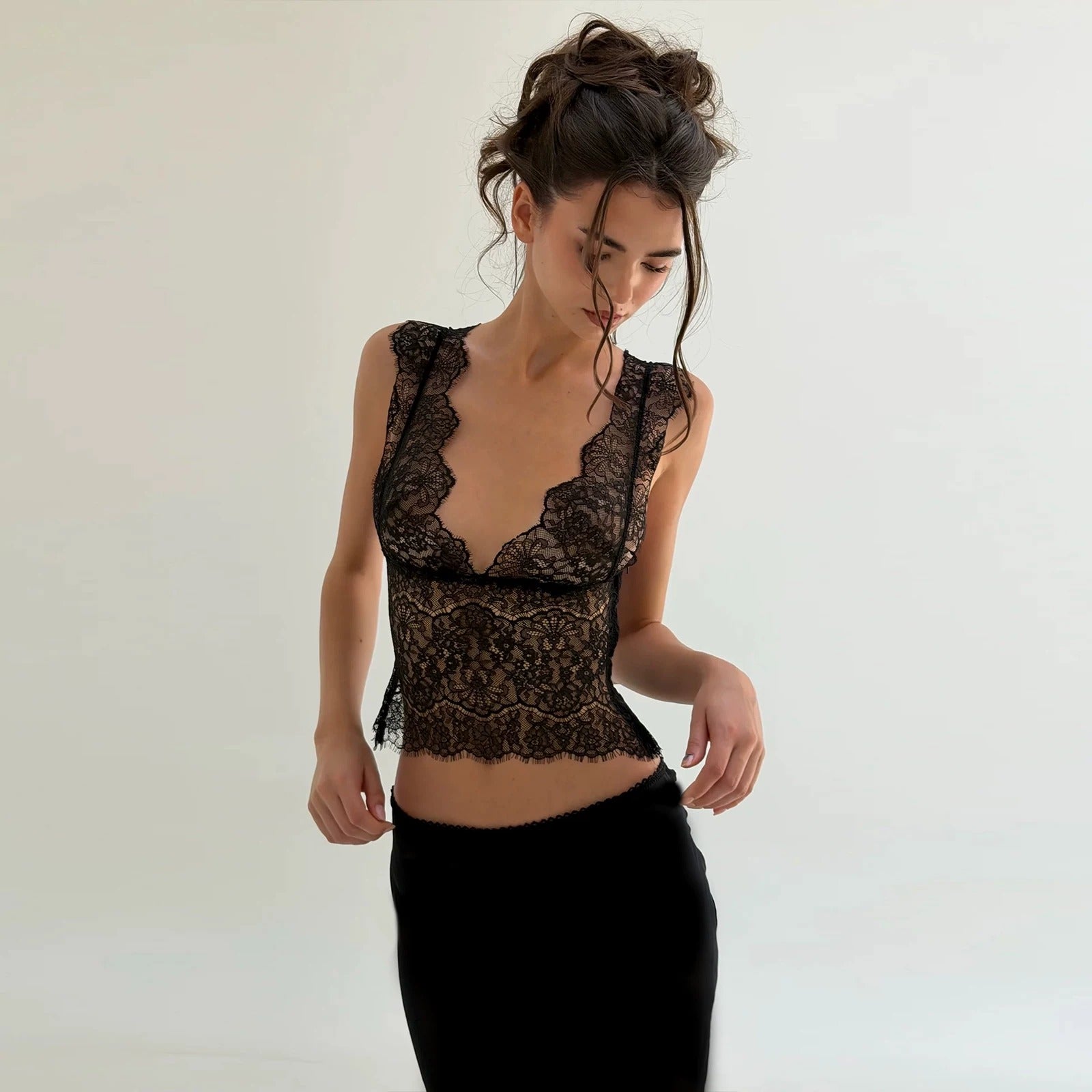 Hattie Black Lace V-Neck Cami Top