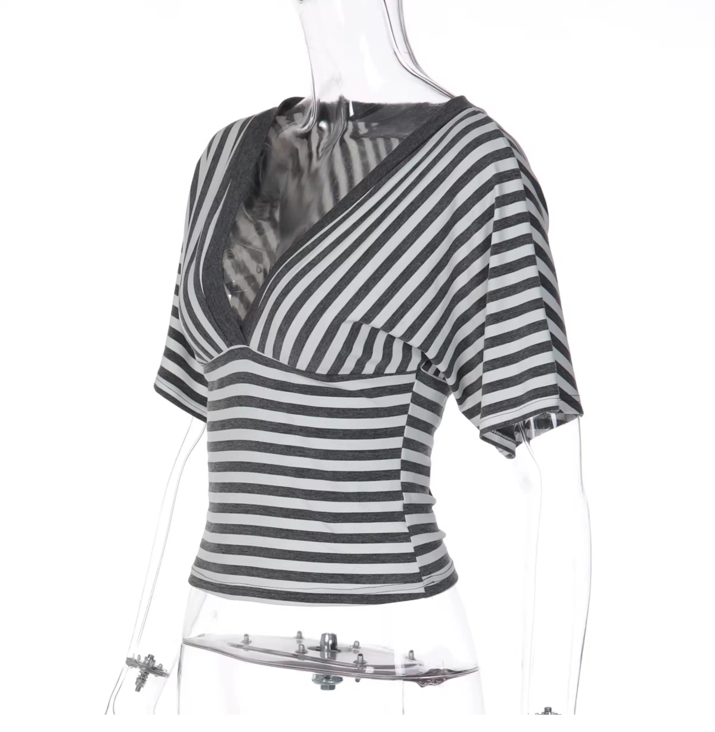 Yuna Striped Deep V-Neck Top