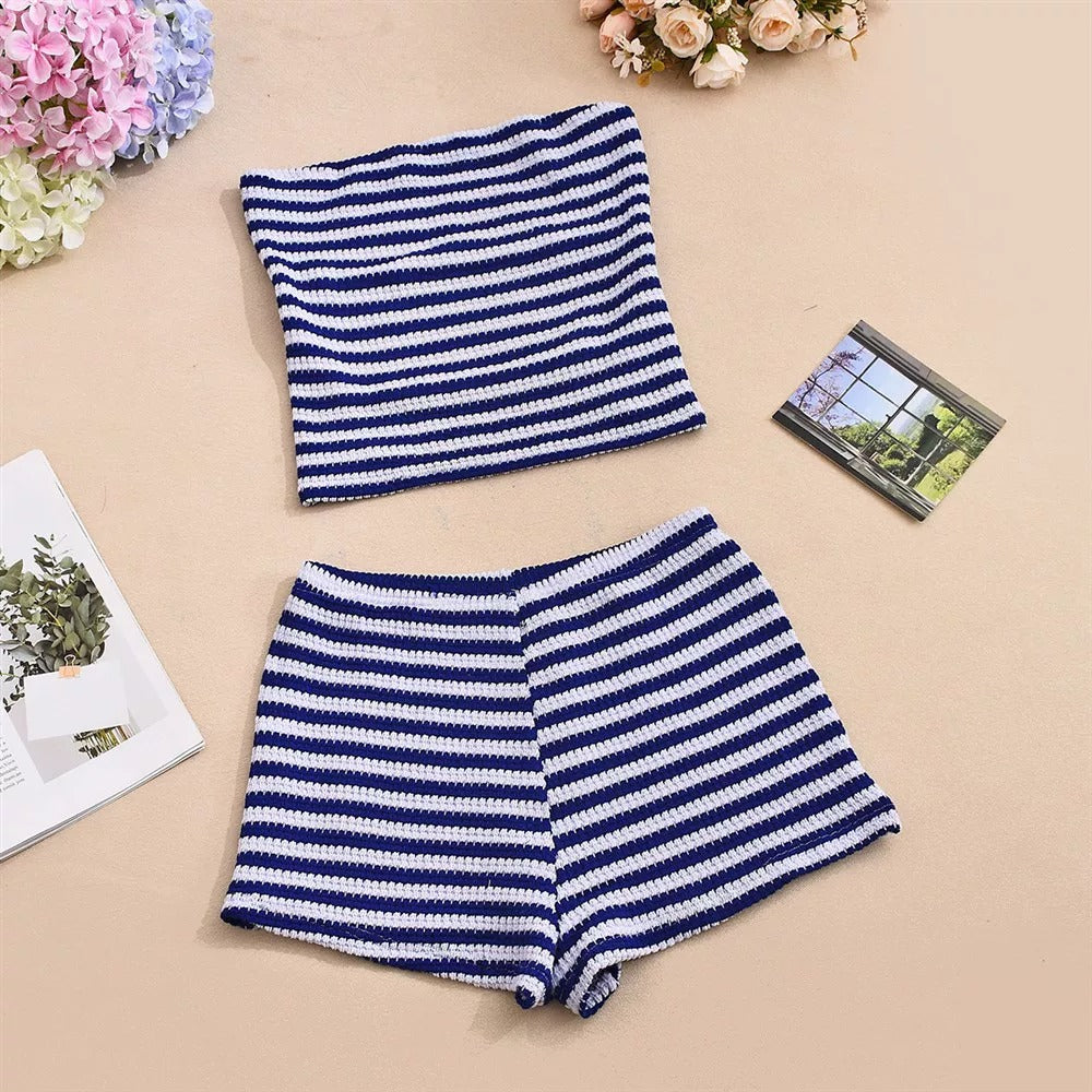 Elira Coastal Stripe Knit Shorts Set