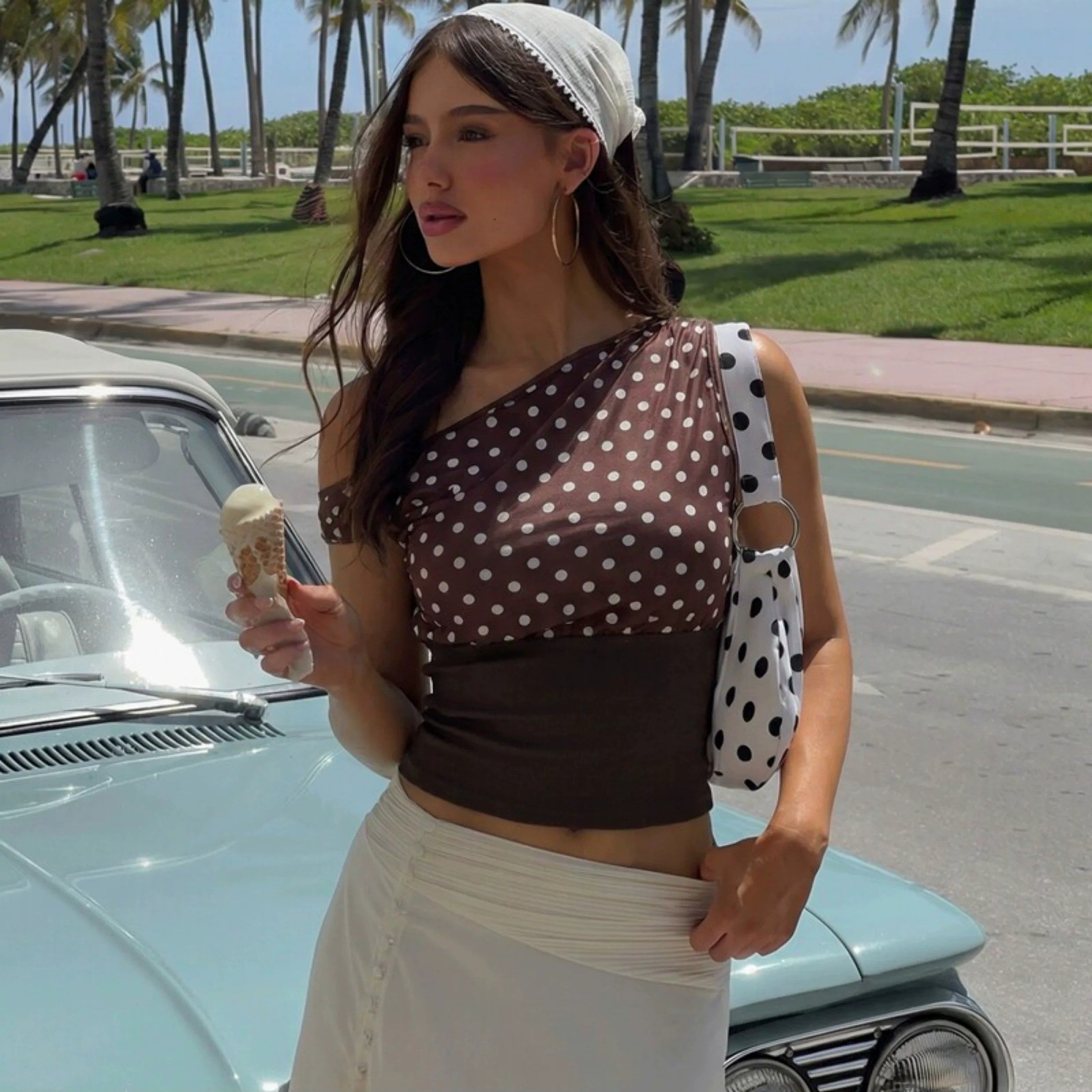 Maelys Polka Dot One-Shoulder Top