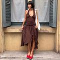 Eden Asymmetric Ruched Halter Maxi Dress