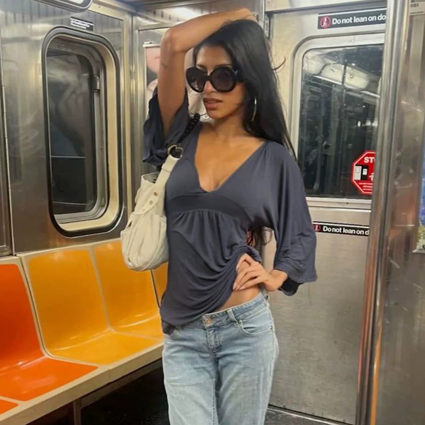 Maika Flowy Deep V-Neck Blouse