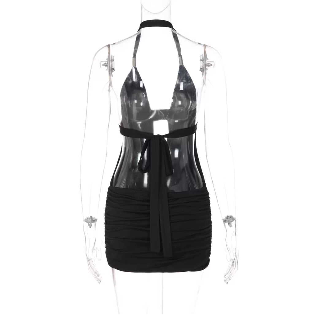 Léa Rhinestone Cut-Out Halter Mini Dress